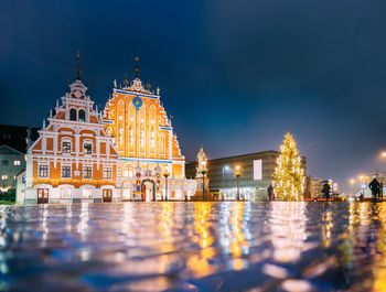 View of illuminated cathedral at night