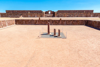 Tiwanaku old ruins against clear sky