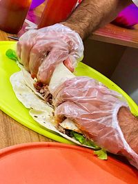 Close-up of meat in plate on table