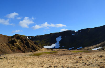 Spring thaw on mountains surrounding a valley in southern iceland.