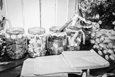 Close-up of glass jar on table