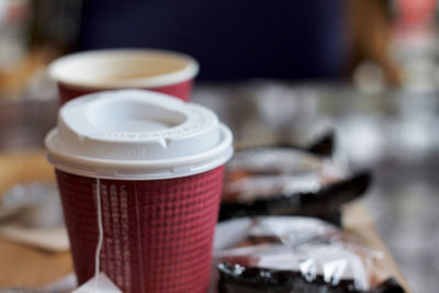 Close-up of coffee cup on table