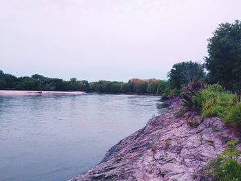 Scenic view of lake against clear sky