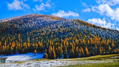 Scenic view of snow covered mountain against sky