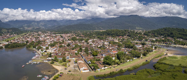 High angle view of townscape against sky