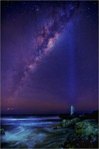 Scenic view of sea against star field