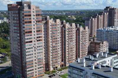 High angle view of buildings against sky