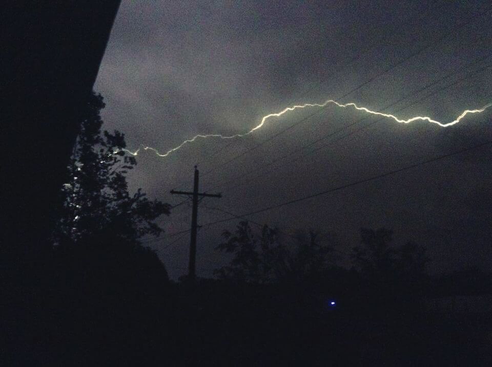 LOW ANGLE VIEW OF LIGHTNING OVER ILLUMINATED STREET LIGHT