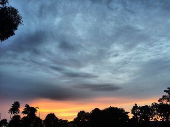 Silhouette of trees against cloudy sky