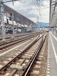 Railroad station platform against sky