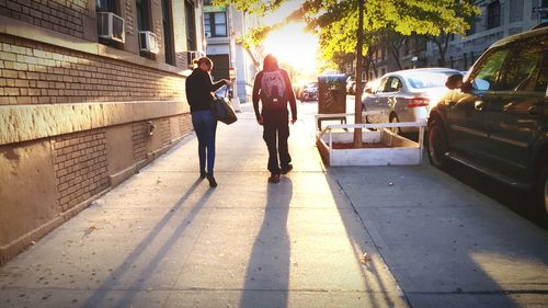 People walking on city street