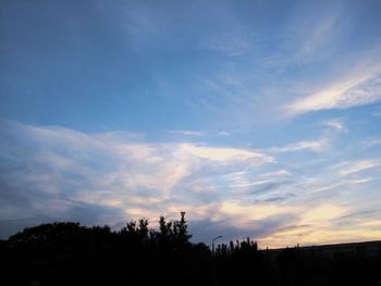 Low angle view of silhouette trees against sky during sunset