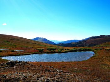 Scenic view of lake against clear sky