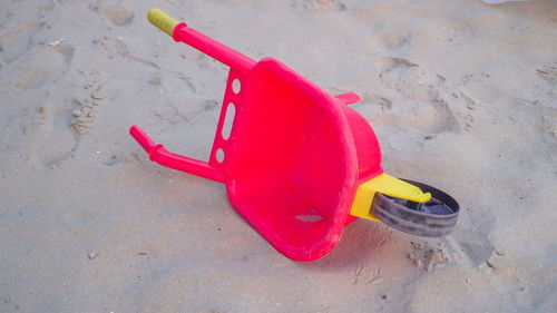 High angle view of toy on beach