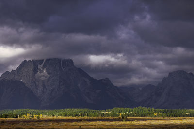 Scenic view of mountains against cloudy sky