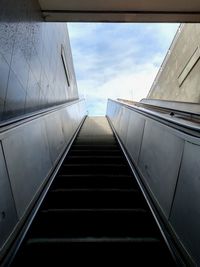 Low angle view of staircase in building against sky