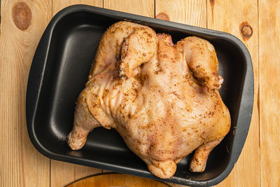 High angle view of food in plate on table