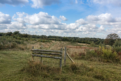 Scenic view of field against cloudy sky