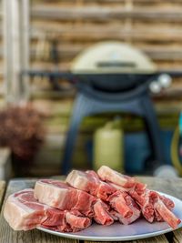 Close-up of meat on table