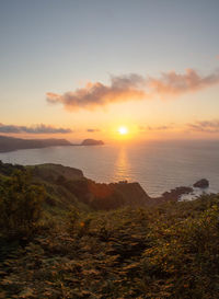 Scenic view of sea against sky during sunset