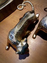 High angle view of animal sculpture on table