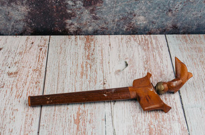 High angle view of wood on wooden table