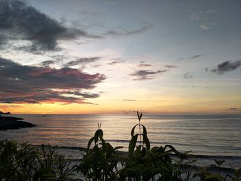 Scenic view of sea against sky during sunset