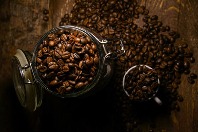 High angle view of coffee beans