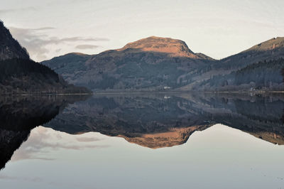 Reflection of mountains in lake against sky