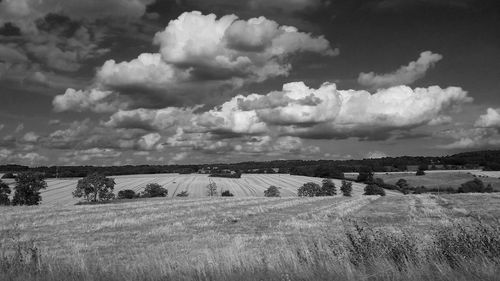 Scenic view of field against cloudy sky