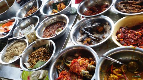 High angle view of food on table