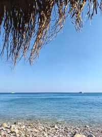 Scenic view of sea against clear blue sky