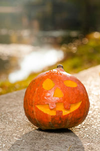 Close-up of orange pumpkin against blurred background