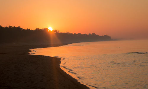 Scenic view of lake ontario against clear sky during sunset