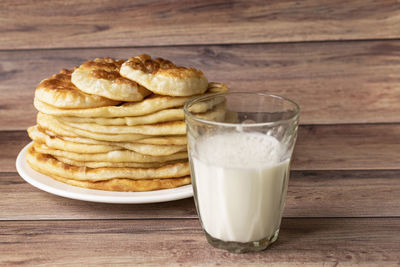 Close-up of breakfast served on table