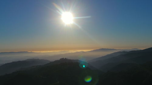 Scenic view of mountains against clear blue sky