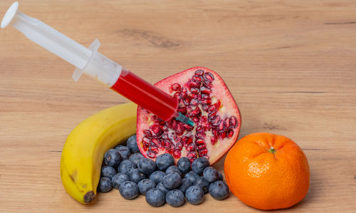 High angle view of fruits on table