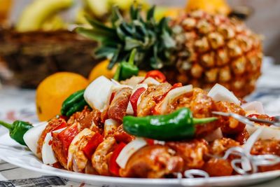 Close-up of food served in plate