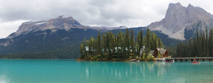 Panoramic view of lake against cloudy sky