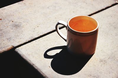 High angle view of drink on table