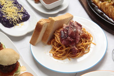 High angle view of meal served in plate