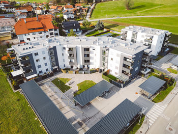 High angle view of buildings in city