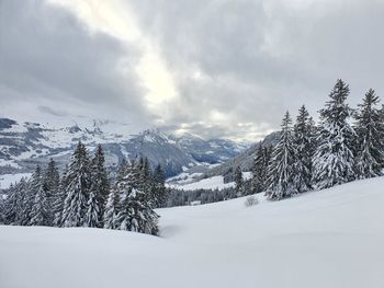 Scenic view of snow covered mountains in switzerland