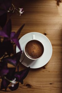 High angle view of coffee on table