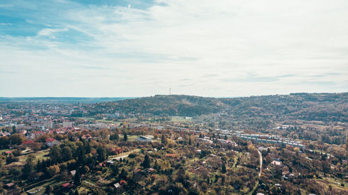 High angle view of townscape against sky