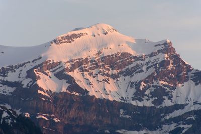 Aerial view of snowcapped mountains against sky