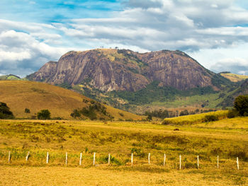 Scenic view of landscape and mountains against sky