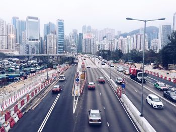 High angle view of traffic on city street