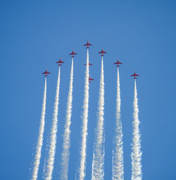 Low angle view of airplane flying against sky