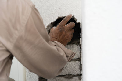 High angle view of man using mobile phone